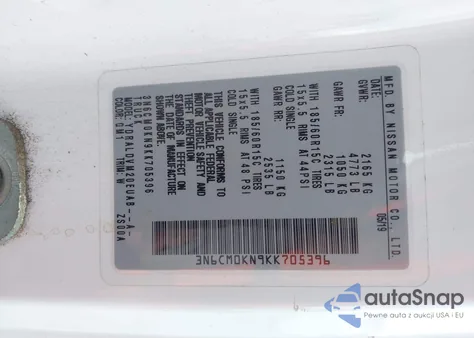 2019 Nissan Nv200 S z USA, uszkodzony, nr VIN 3N6CM0KN9KK705396